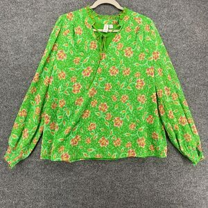 Joie Blouse Top Womens XL Green Floral Pullover Peasant Cottagecore Boho Prairie